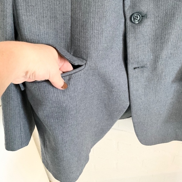 Vintage Men/Unisex Blazer Blue/Gray/Teal Pinstripe 100% Wool Sz 42L Oversized - Picture 5 of 12